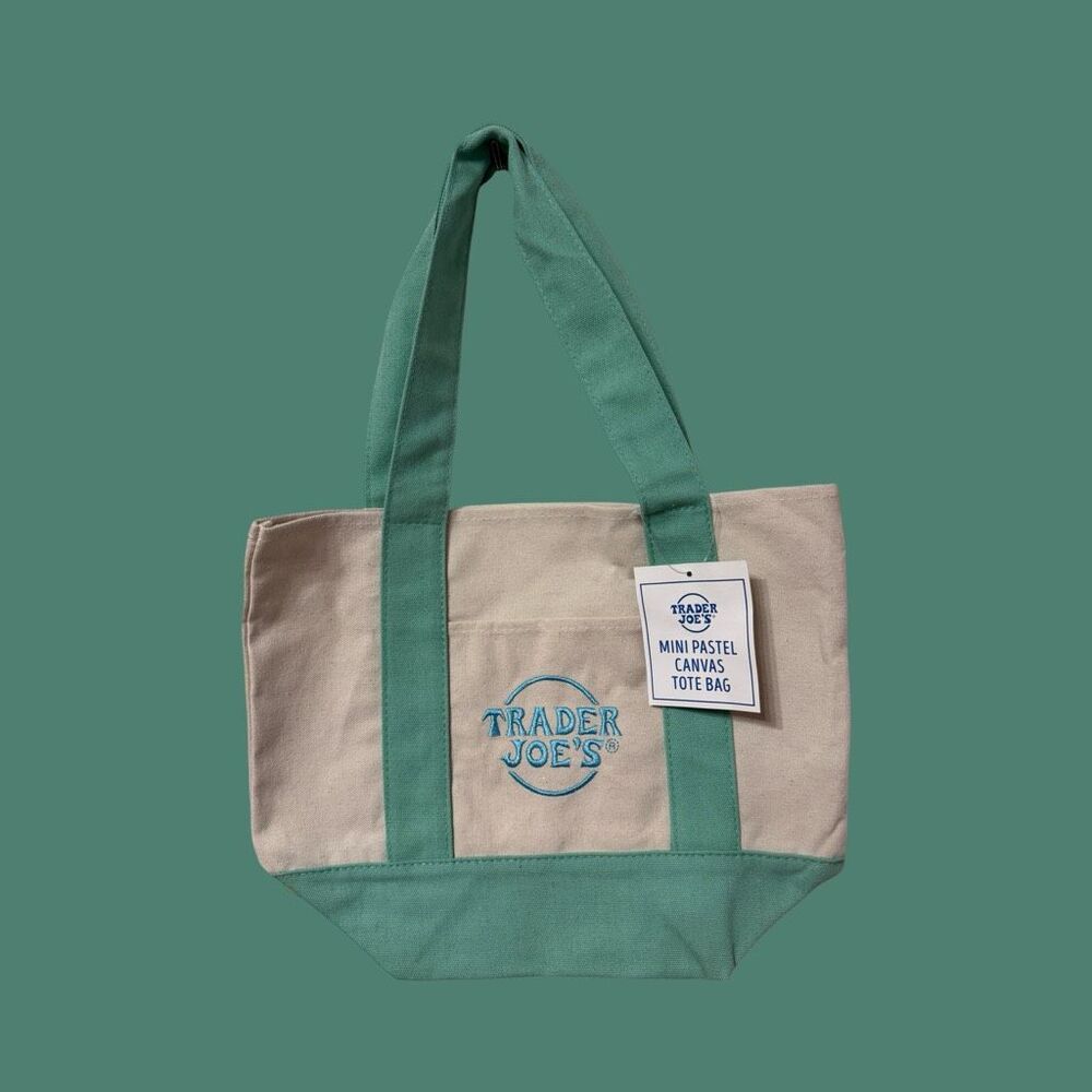 Spring Green Pastel Embroidered Trader Joe's Mini Canvas Tote Bag 2025 EASTER - Picture 3 of 3